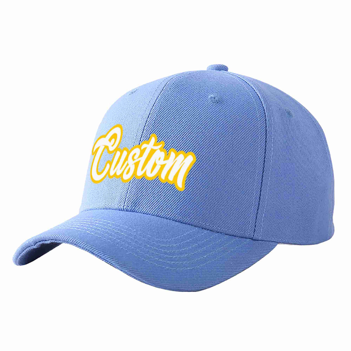 Custom Sky Blue White-Gold Curved Eaves Sport Baseball Cap Design for Men/Women/Youth