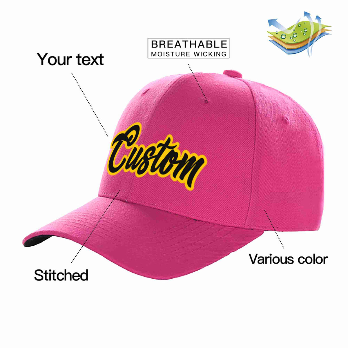 Custom Rose Red Black-Gold Curved Eaves Sport Baseball Cap Design for Men/Women/Youth