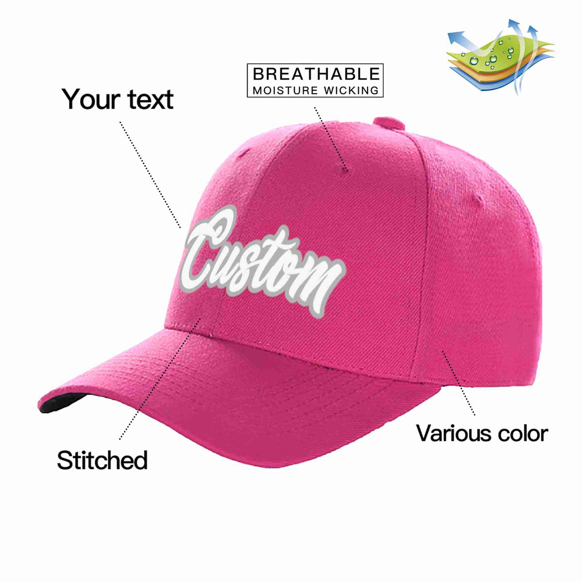 Custom Rose Red White-Gray Curved Eaves Sport Baseball Cap Design for Men/Women/Youth