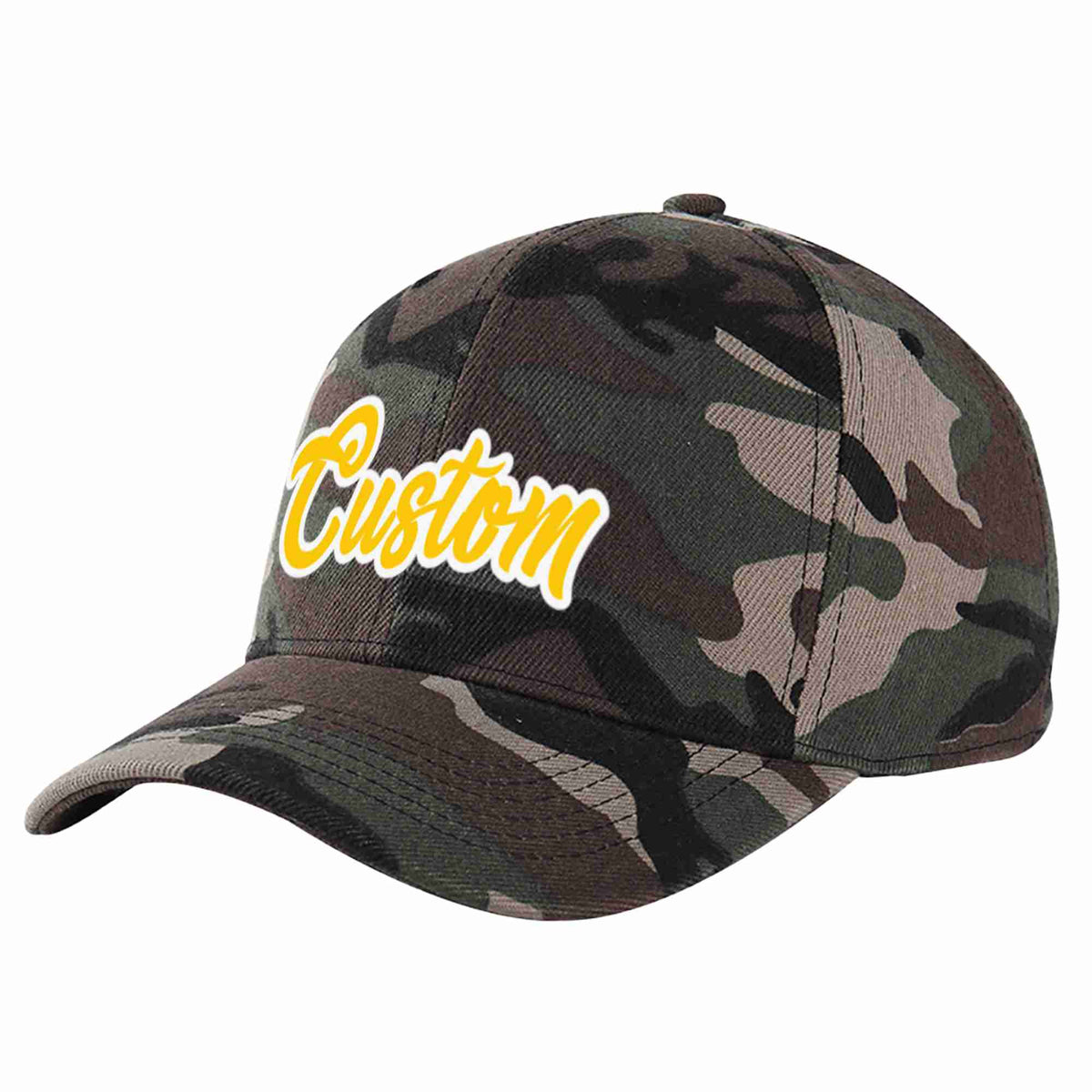 Custom Camo Gold-White Curved Eaves Sport Baseball Cap Design for Men/Women/Youth