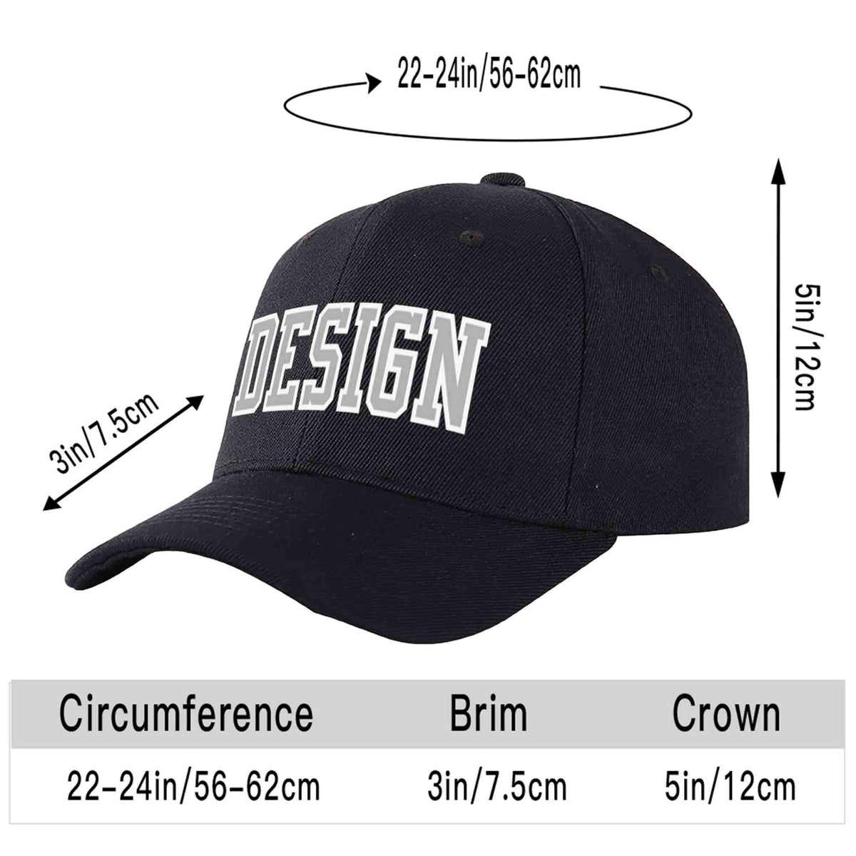 Custom Black Gray-White Curved Eaves Sport Design Baseball Cap