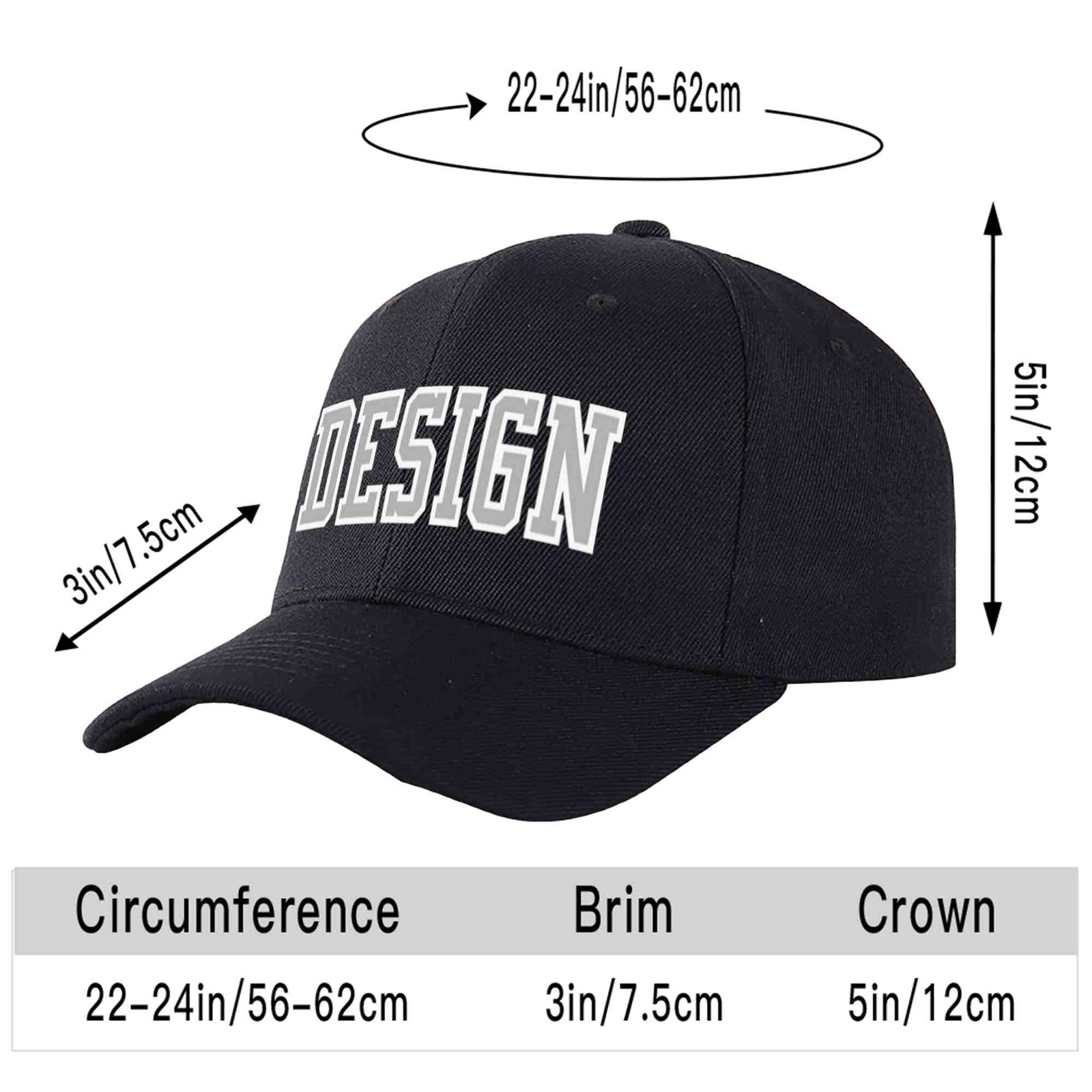 Custom Black Gray-White Curved Eaves Sport Design Baseball Cap