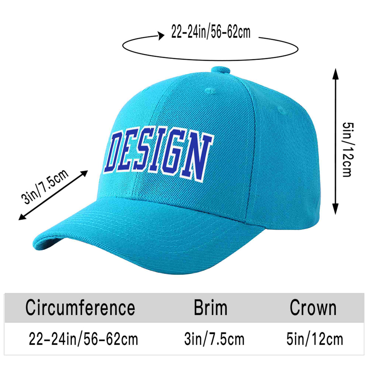 Custom Aqua Royal-White Curved Eaves Sport Design Baseball Cap