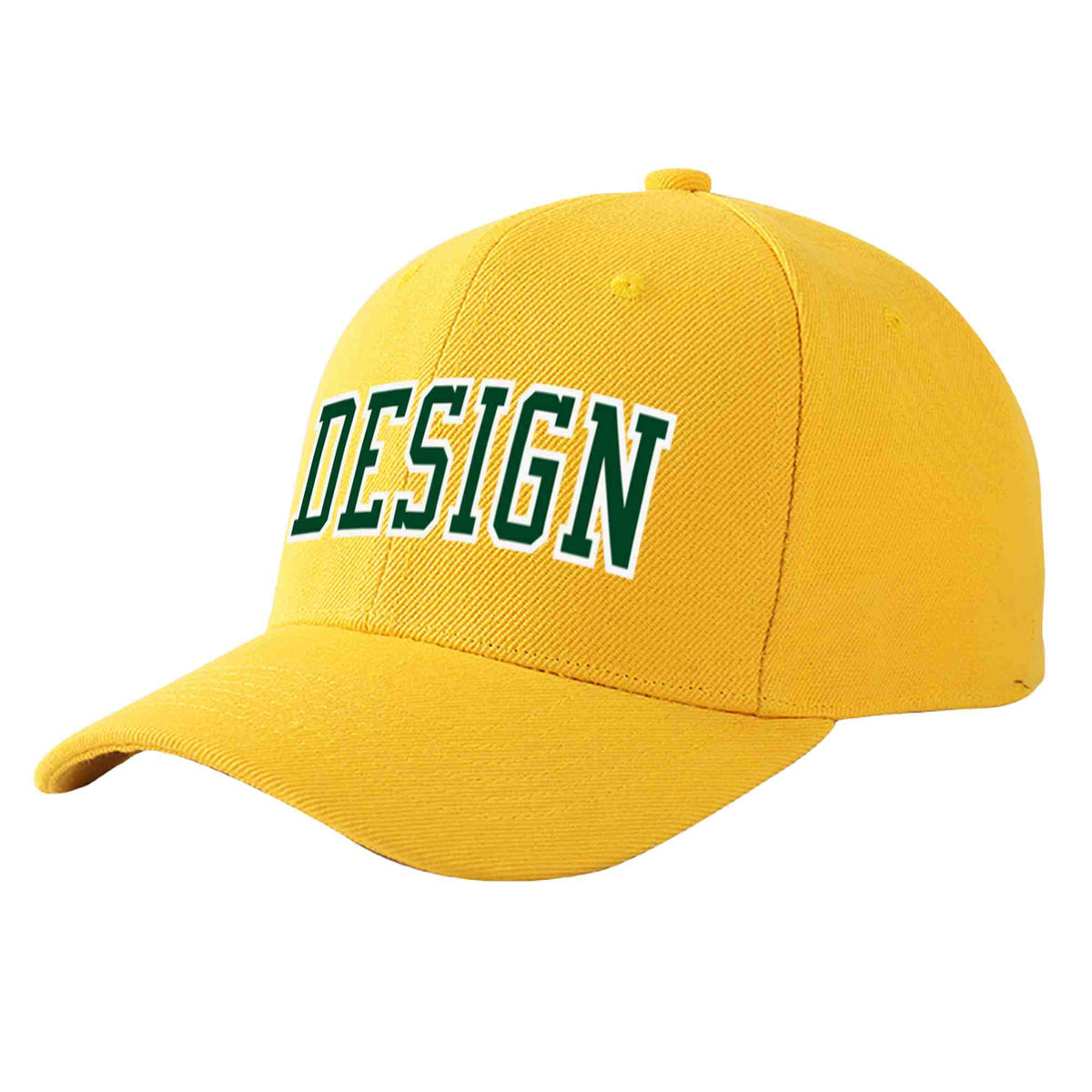 Custom Gold Green-White Curved Eaves Sport Design Baseball Cap