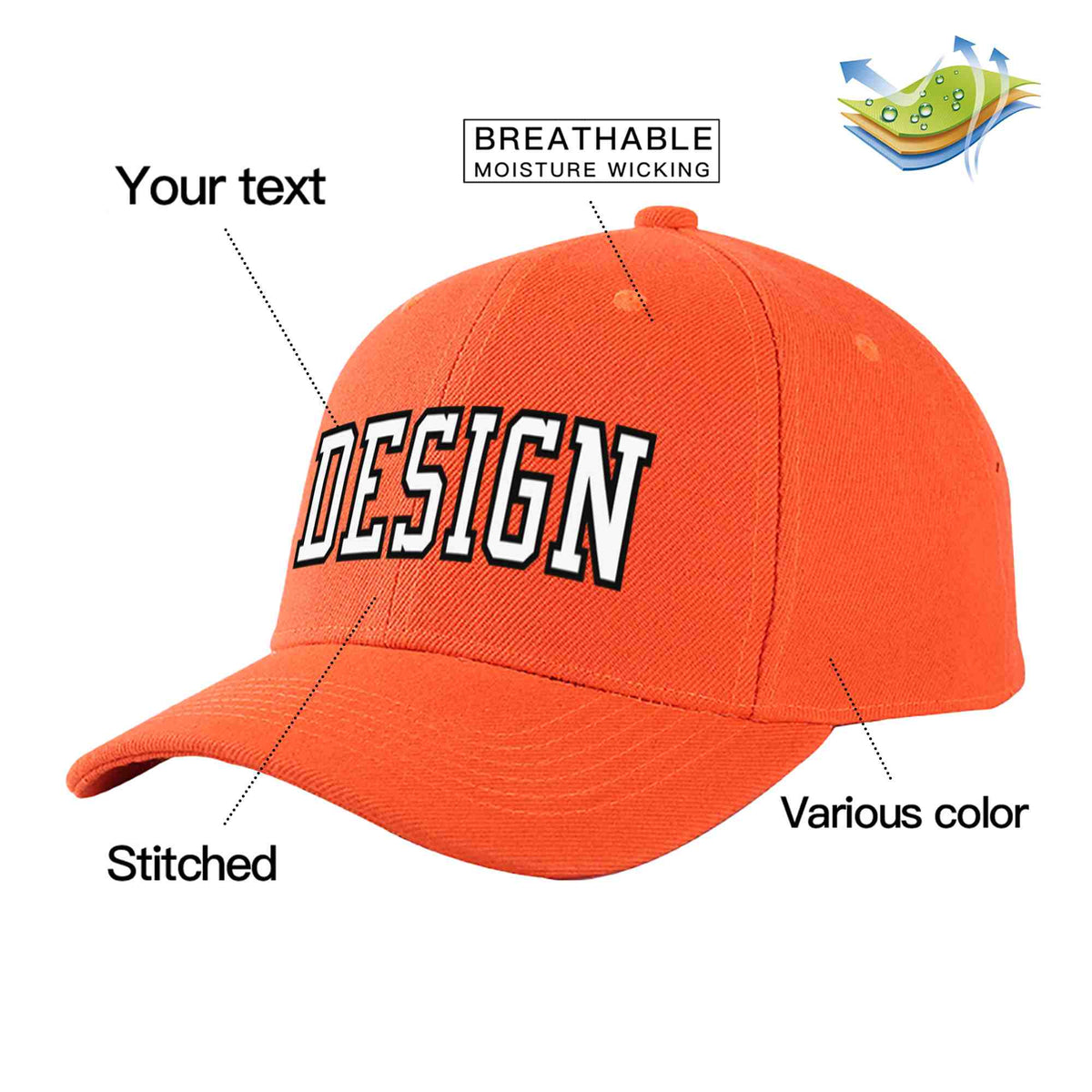 Custom Tangerine White-Black Curved Eaves Sport Design Baseball Cap
