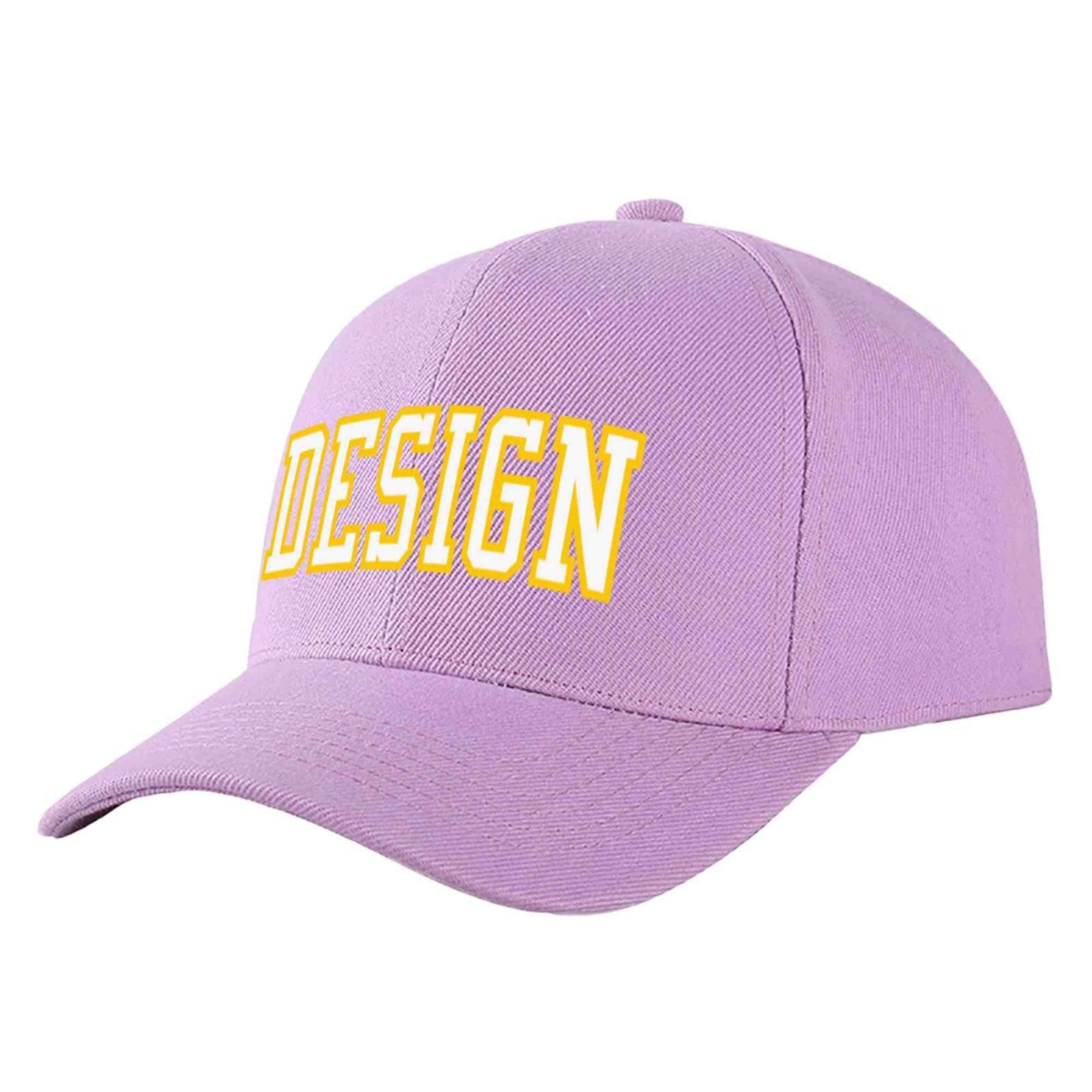 Custom Light Purple White-Gold Curved Eaves Sport Design Baseball Cap