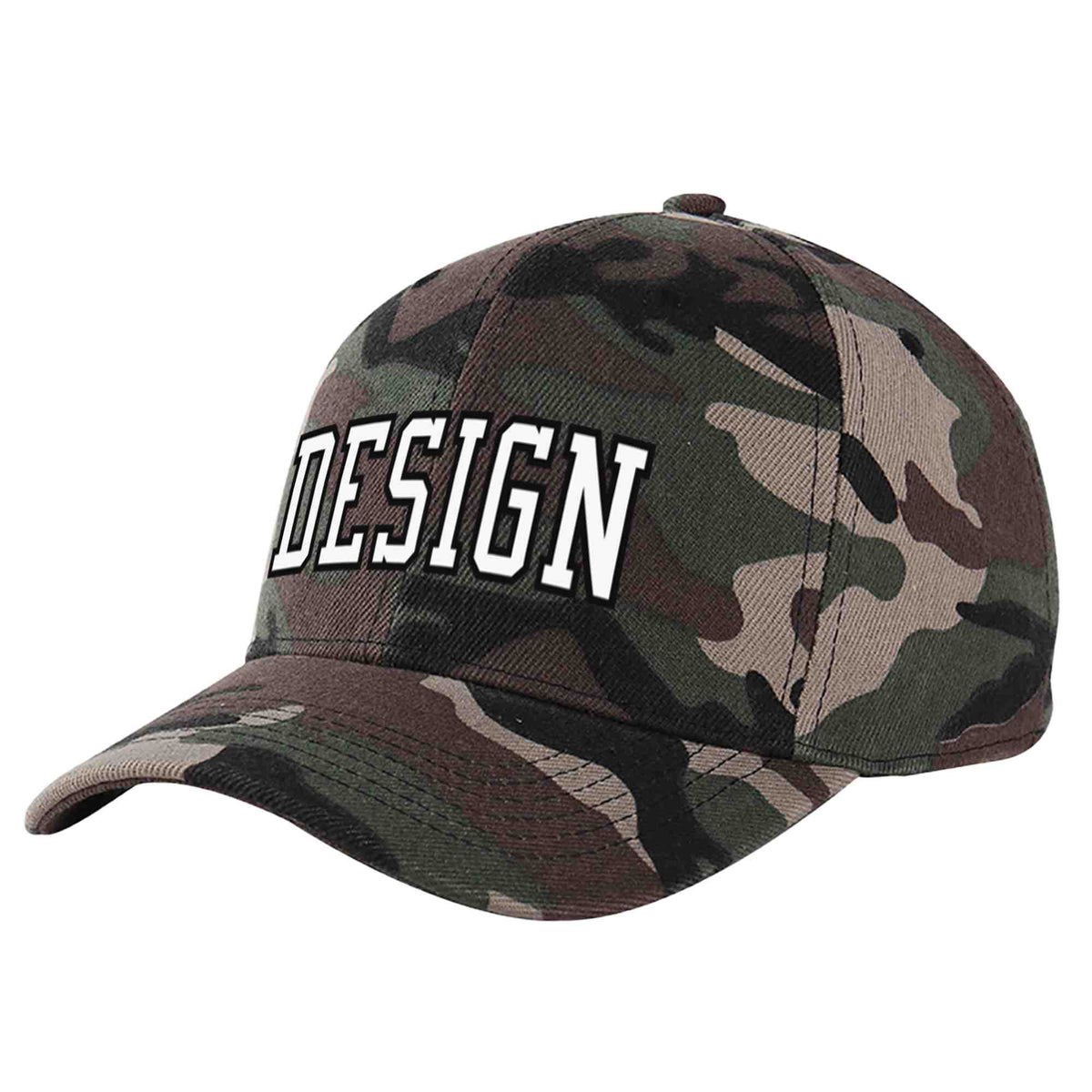 Custom Camo White-Black Curved Eaves Sport Design Baseball Cap