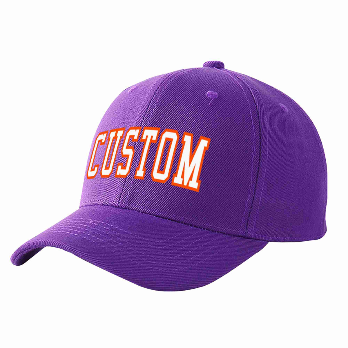 Custom Purple White-Orange Curved Eaves Sport Baseball Cap Design for Men/Women/Youth