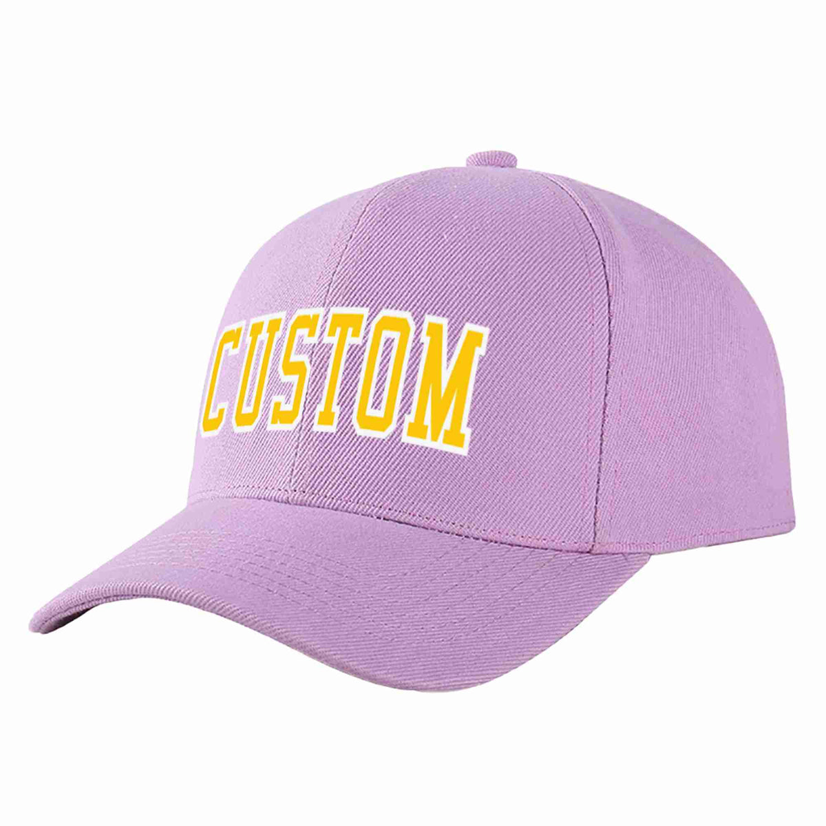 Custom Light Purple Gold-White Curved Eaves Sport Baseball Cap Design for Men/Women/Youth