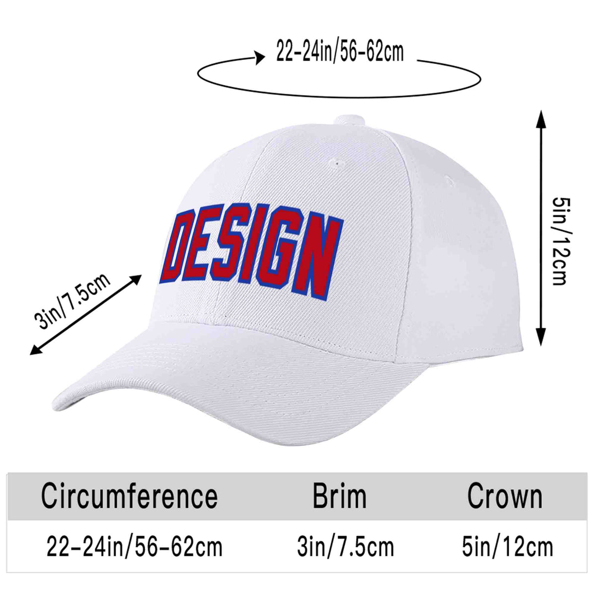 Custom White Red-Royal Curved Eaves Sport Design Baseball Cap
