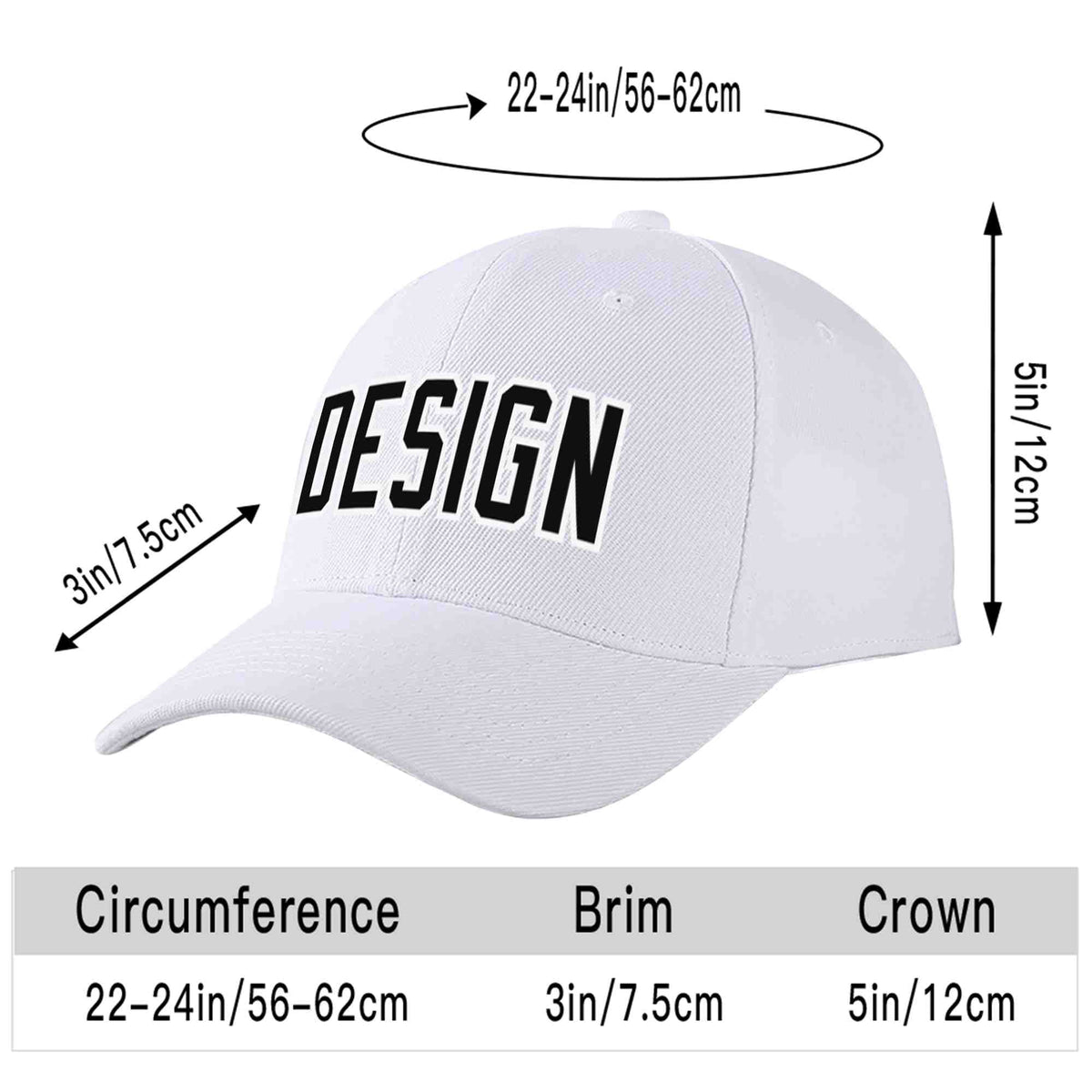 Custom White Black-White Curved Eaves Sport Design Baseball Cap