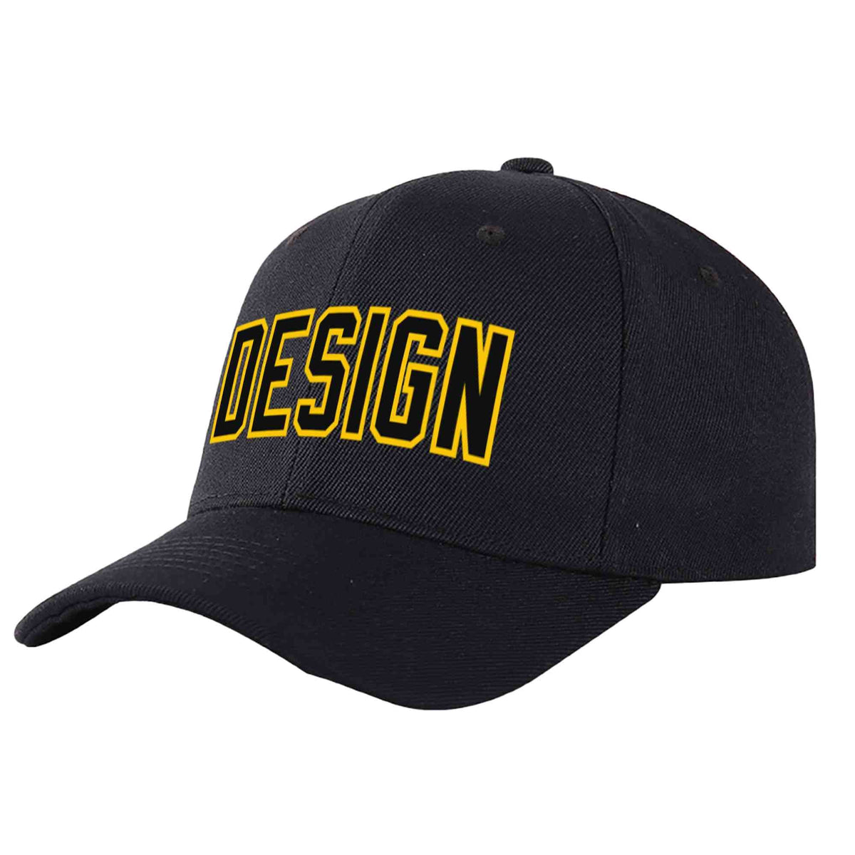 Custom Black Black-Gold Curved Eaves Sport Design Baseball Cap
