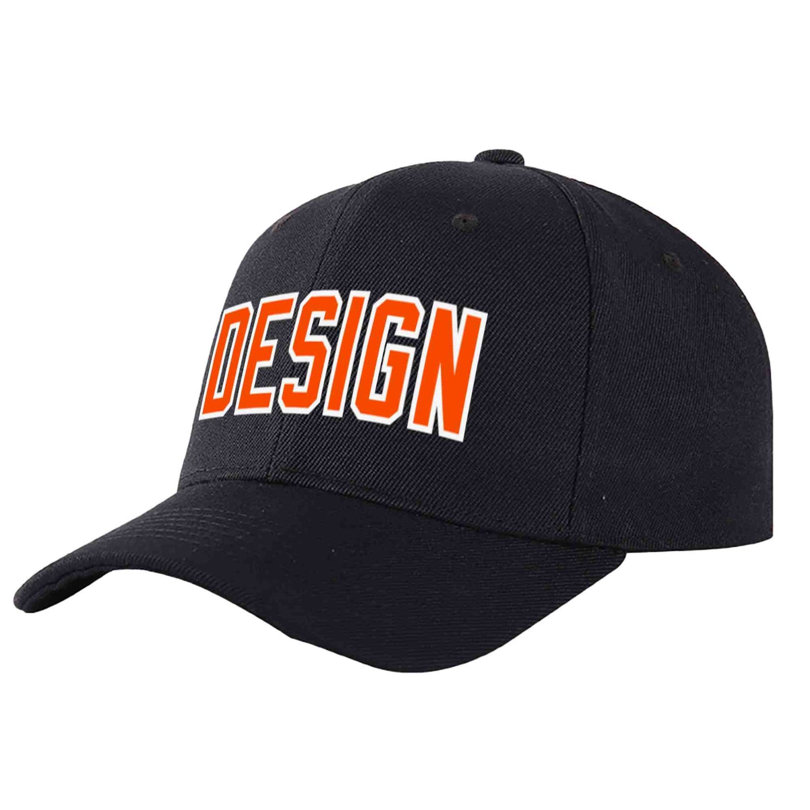 Custom Black Orange-White Curved Eaves Sport Design Baseball Cap