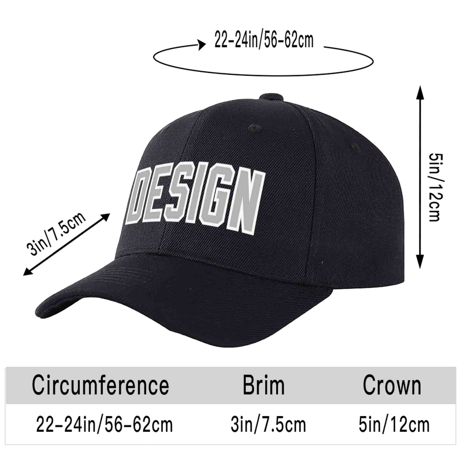 Custom Black Gray-White Curved Eaves Sport Design Baseball Cap