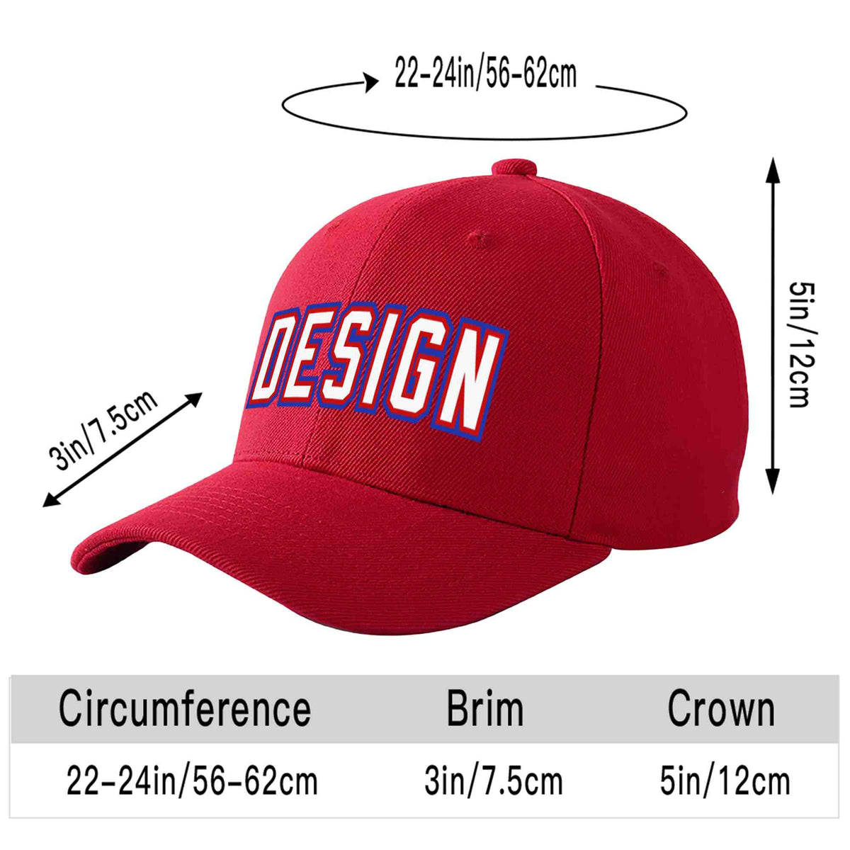 Custom Red White-Red Curved Eaves Sport Design Baseball Cap