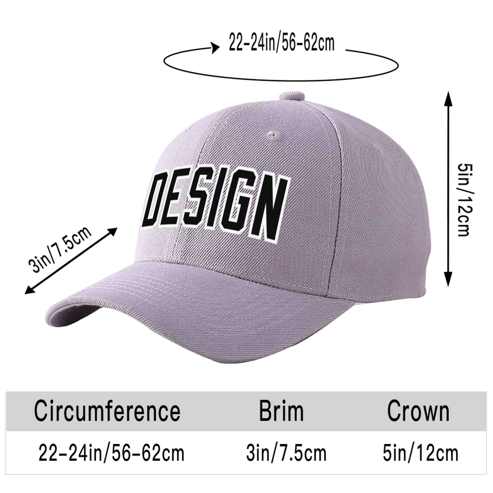 Custom Gray Black-White Curved Eaves Sport Design Baseball Cap