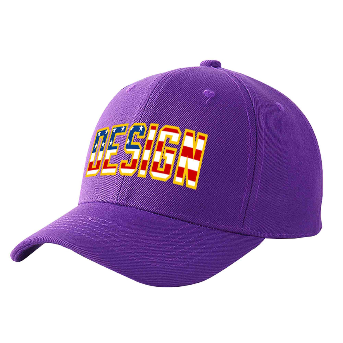 Custom Purple Vintage USA Flag-Gold Curved Eaves Sport Design Baseball Cap
