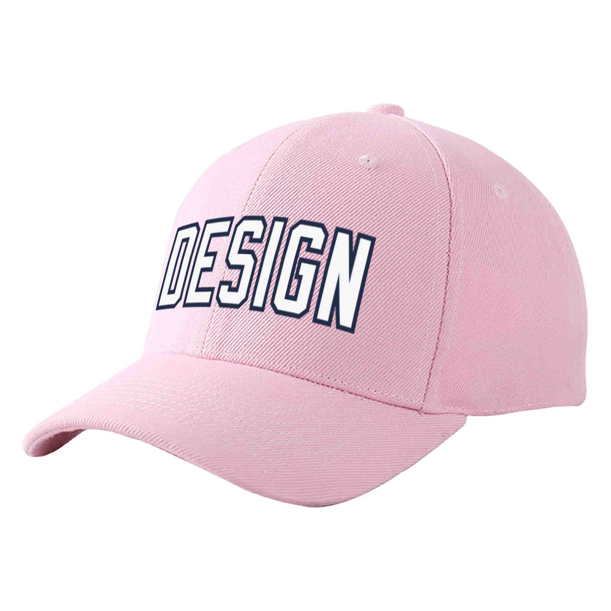 Custom Pink White-Navy Curved Eaves Sport Design Baseball Cap