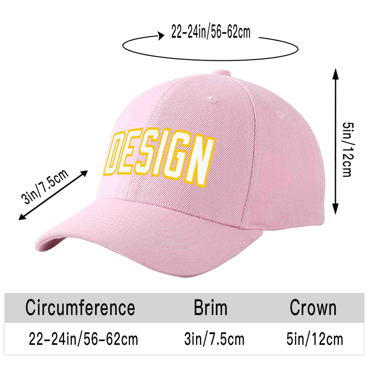 Custom Pink White-Gold Curved Eaves Sport Design Baseball Cap