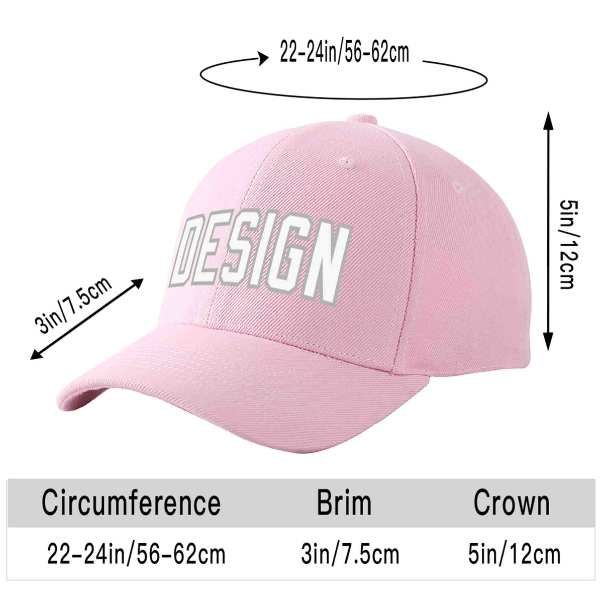 Custom Pink White-Gray Curved Eaves Sport Design Baseball Cap