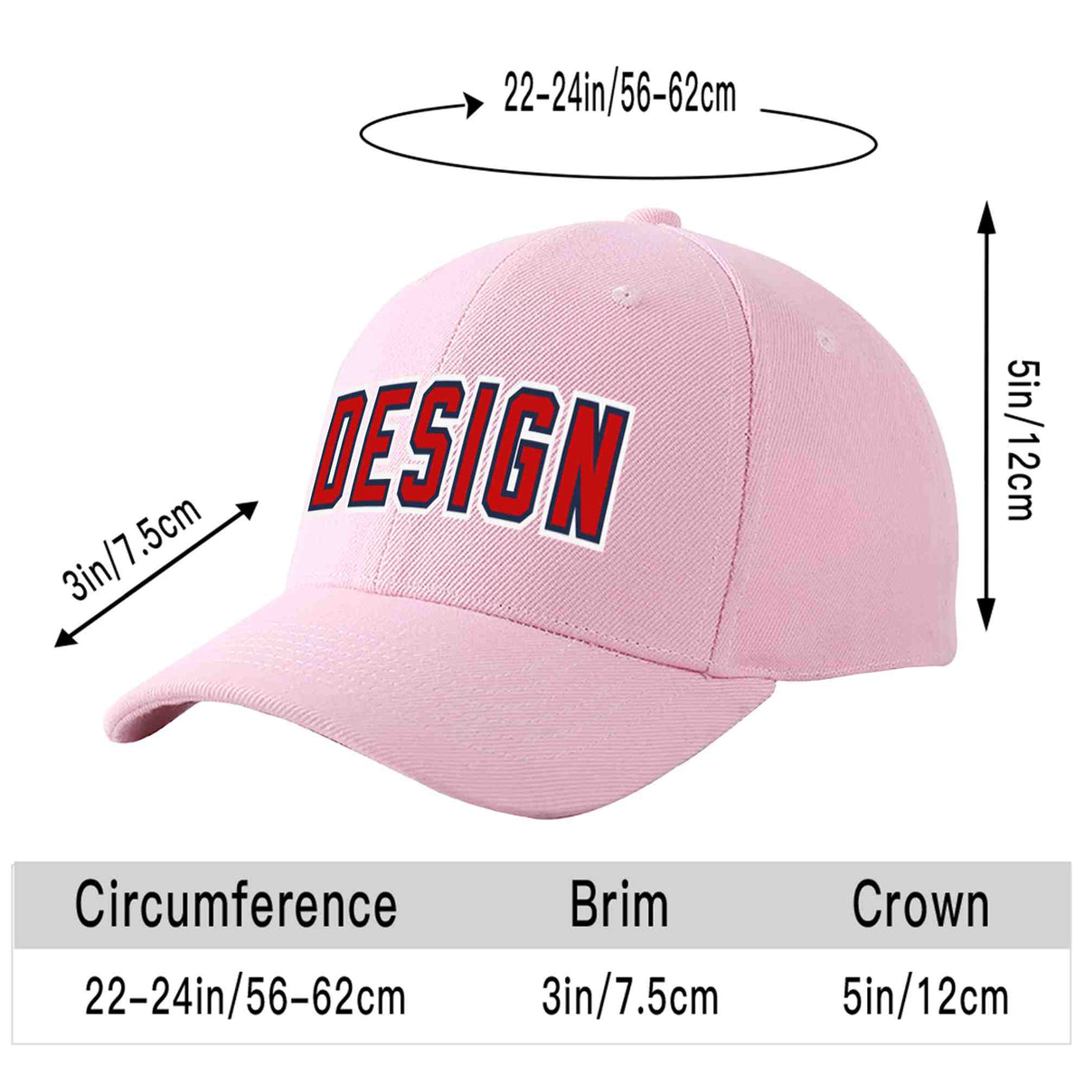 Custom Pink Red-Navy Curved Eaves Sport Design Baseball Cap