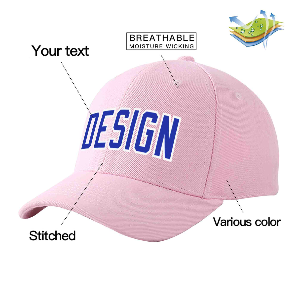 Custom Pink Royal-White Curved Eaves Sport Design Baseball Cap