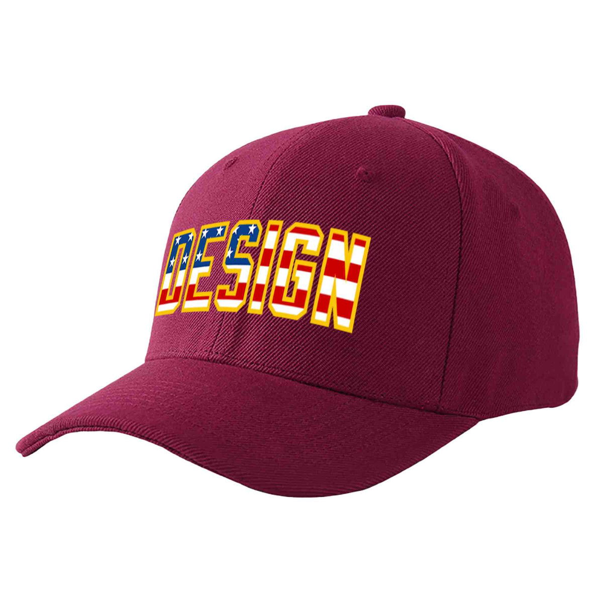 Custom Red Wine Vintage USA Flag-Gold Curved Eaves Sport Design Baseball Cap