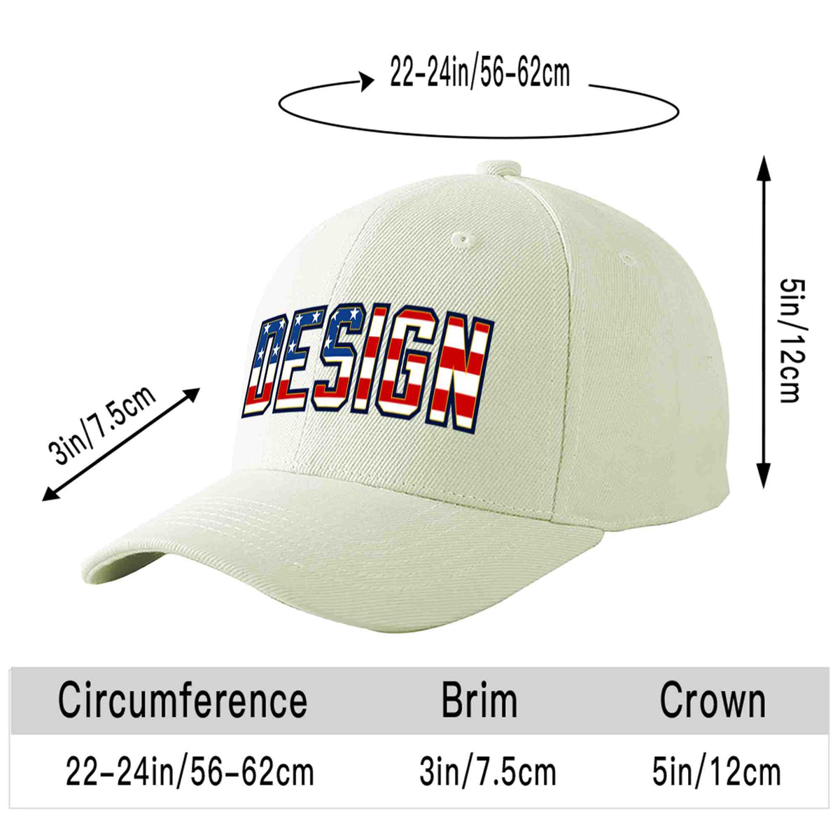 Custom Cream Vintage USA Flag-Gold Curved Eaves Sport Design Baseball Cap