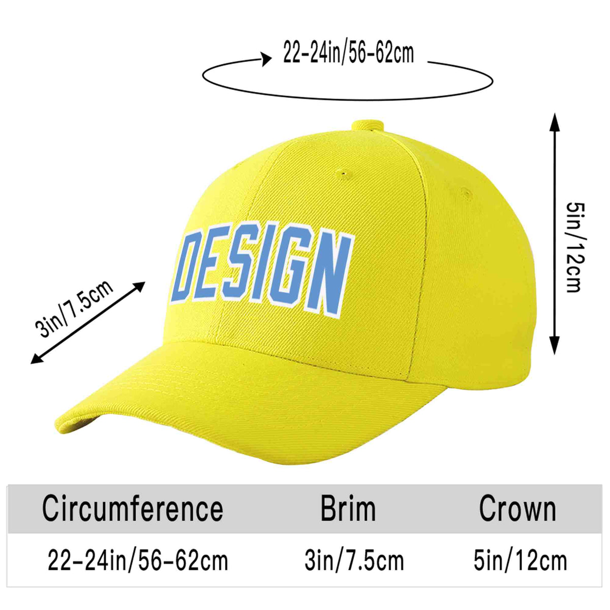 Custom Yellow Light Blue-White Curved Eaves Sport Design Baseball Cap