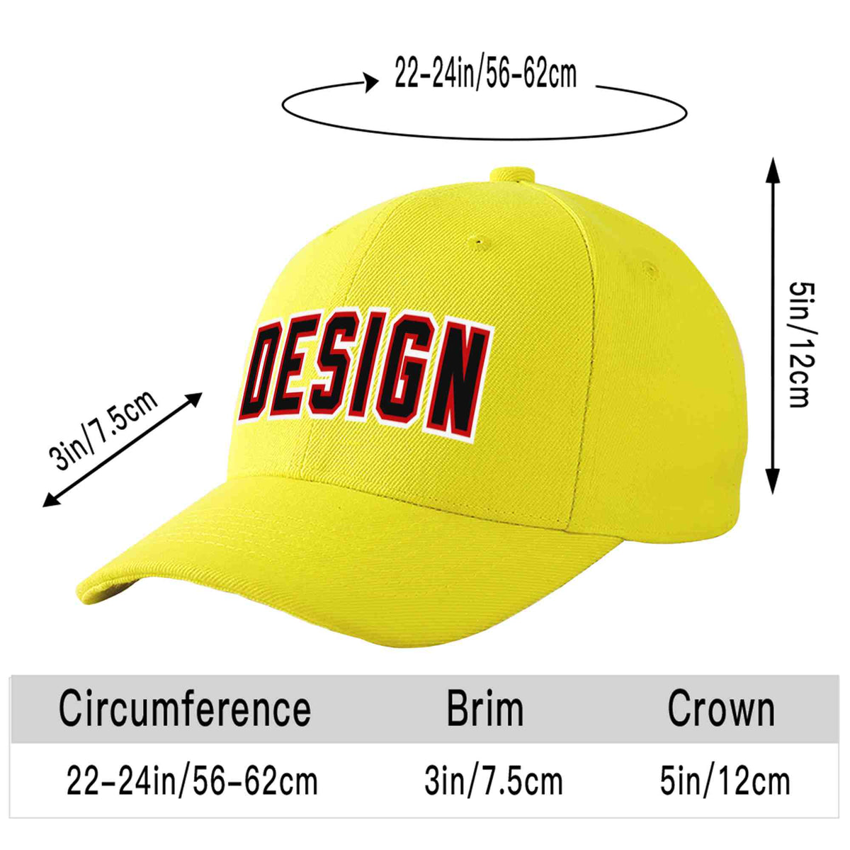 Custom Yellow Black-Red Curved Eaves Sport Design Baseball Cap