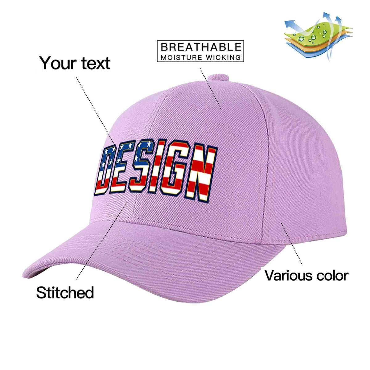 Custom Light Purple Vintage USA Flag-Gold Curved Eaves Sport Design Baseball Cap