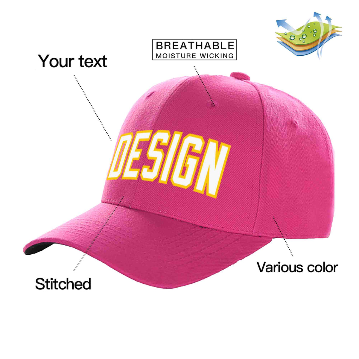 Custom Rose Red White-Gold Curved Eaves Sport Design Baseball Cap