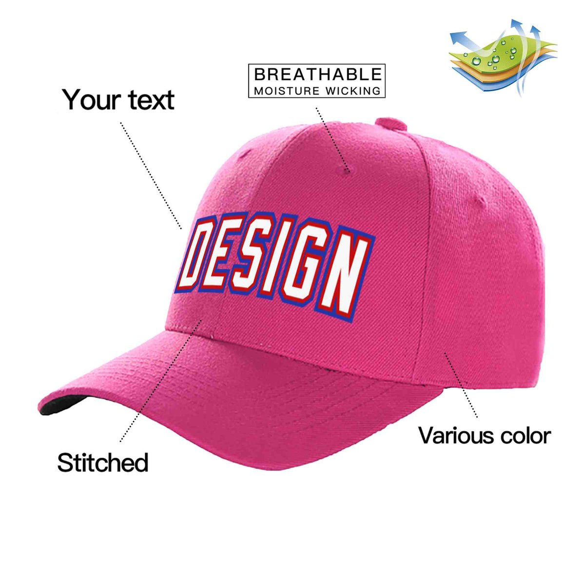 Custom Rose Red White-Red Curved Eaves Sport Design Baseball Cap