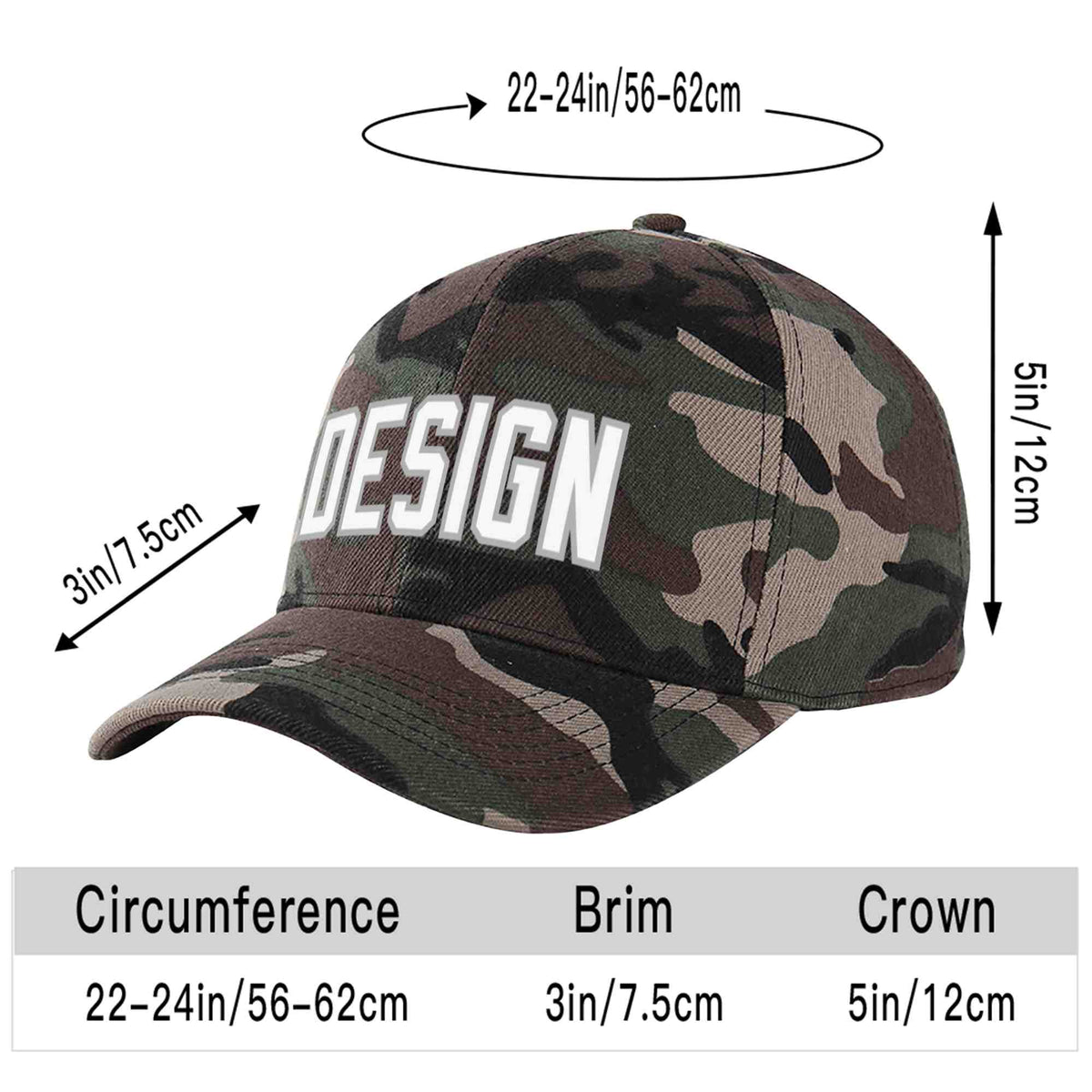 Custom Camo White-Gray Curved Eaves Sport Design Baseball Cap