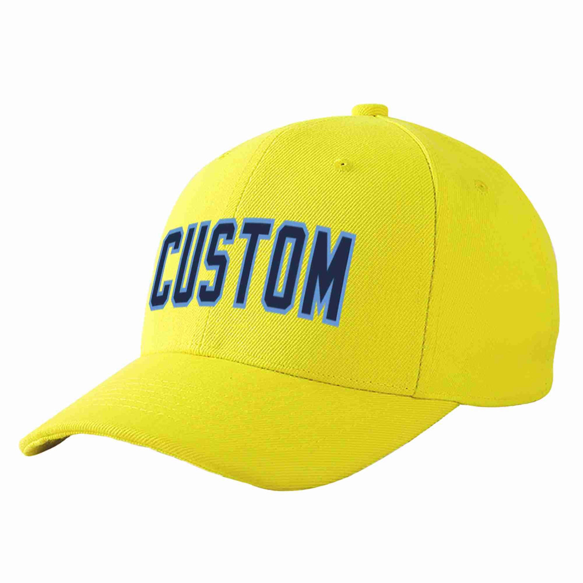 Custom Yellow Navy-Light Blue Curved Eaves Sport Baseball Cap Design for Men/Women/Youth