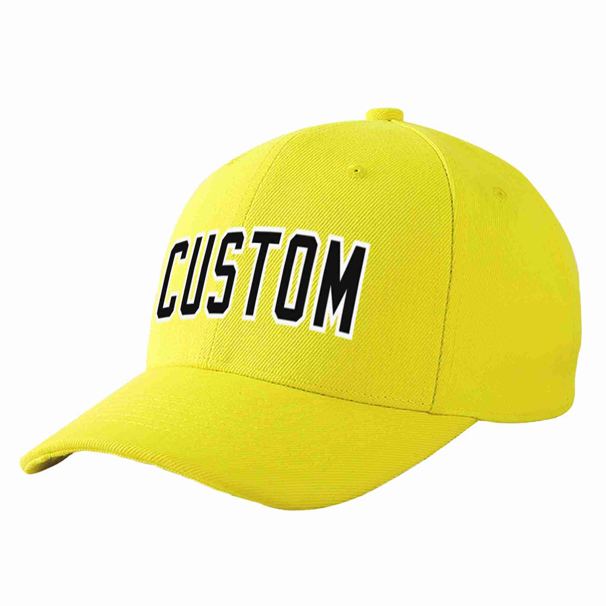 Custom Yellow Black-White Curved Eaves Sport Baseball Cap Design for Men/Women/Youth