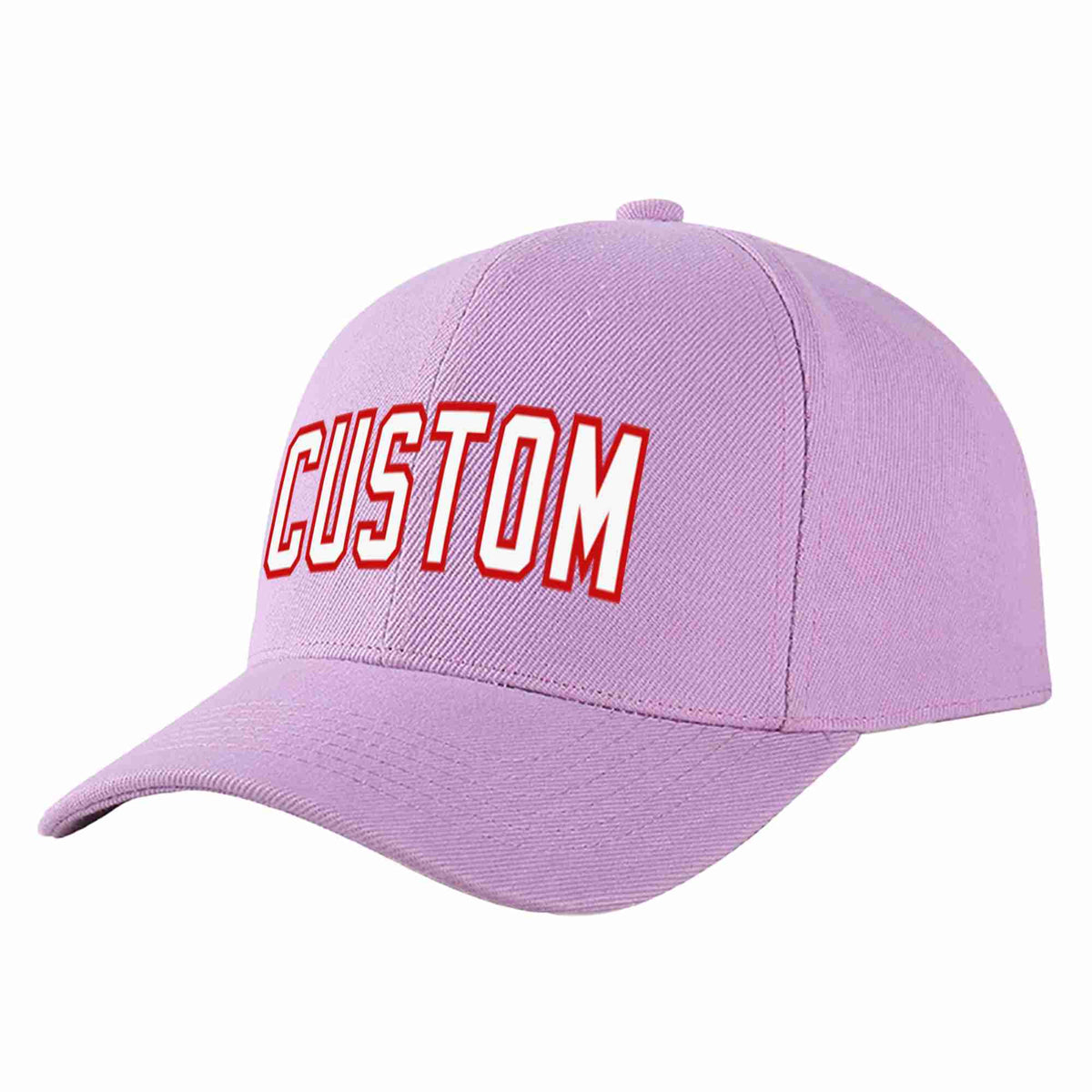 Custom Light Purple White-Red Curved Eaves Sport Baseball Cap Design for Men/Women/Youth