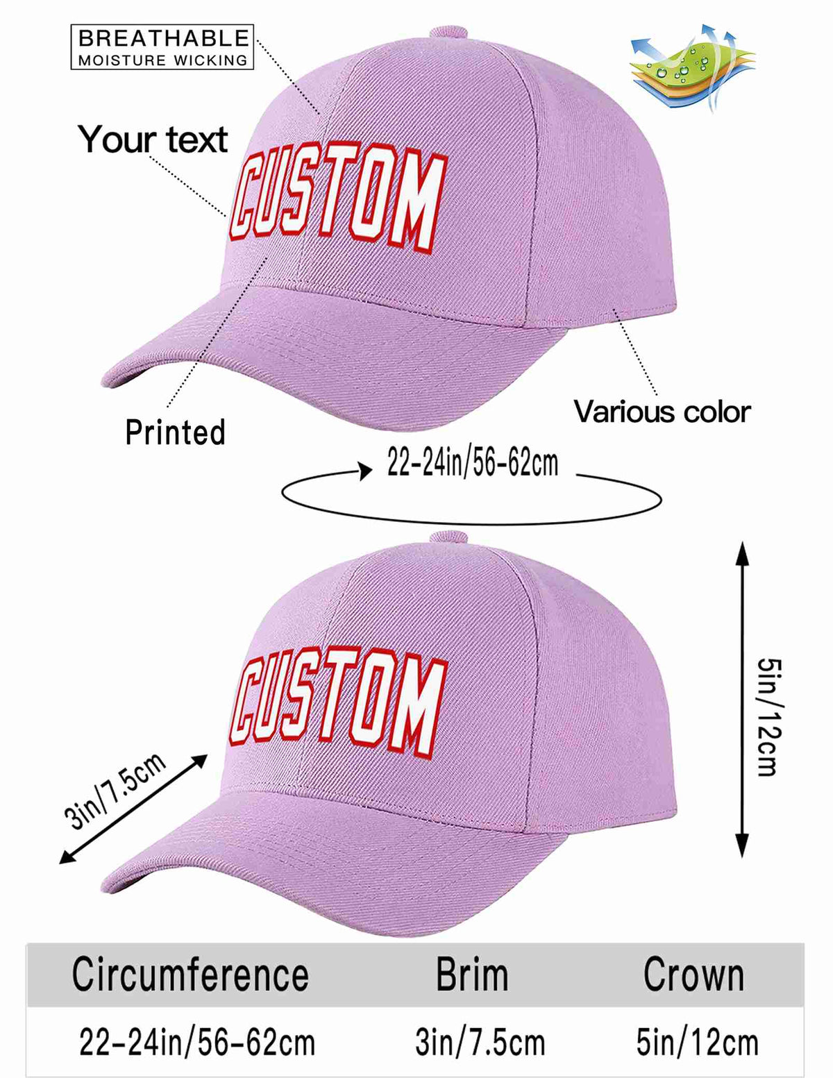 Custom Light Purple White-Red Curved Eaves Sport Baseball Cap Design for Men/Women/Youth