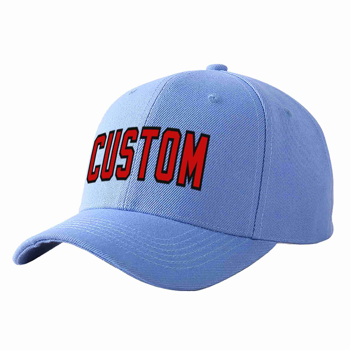 Custom Sky Blue Red-Black Curved Eaves Sport Baseball Cap Design for Men/Women/Youth