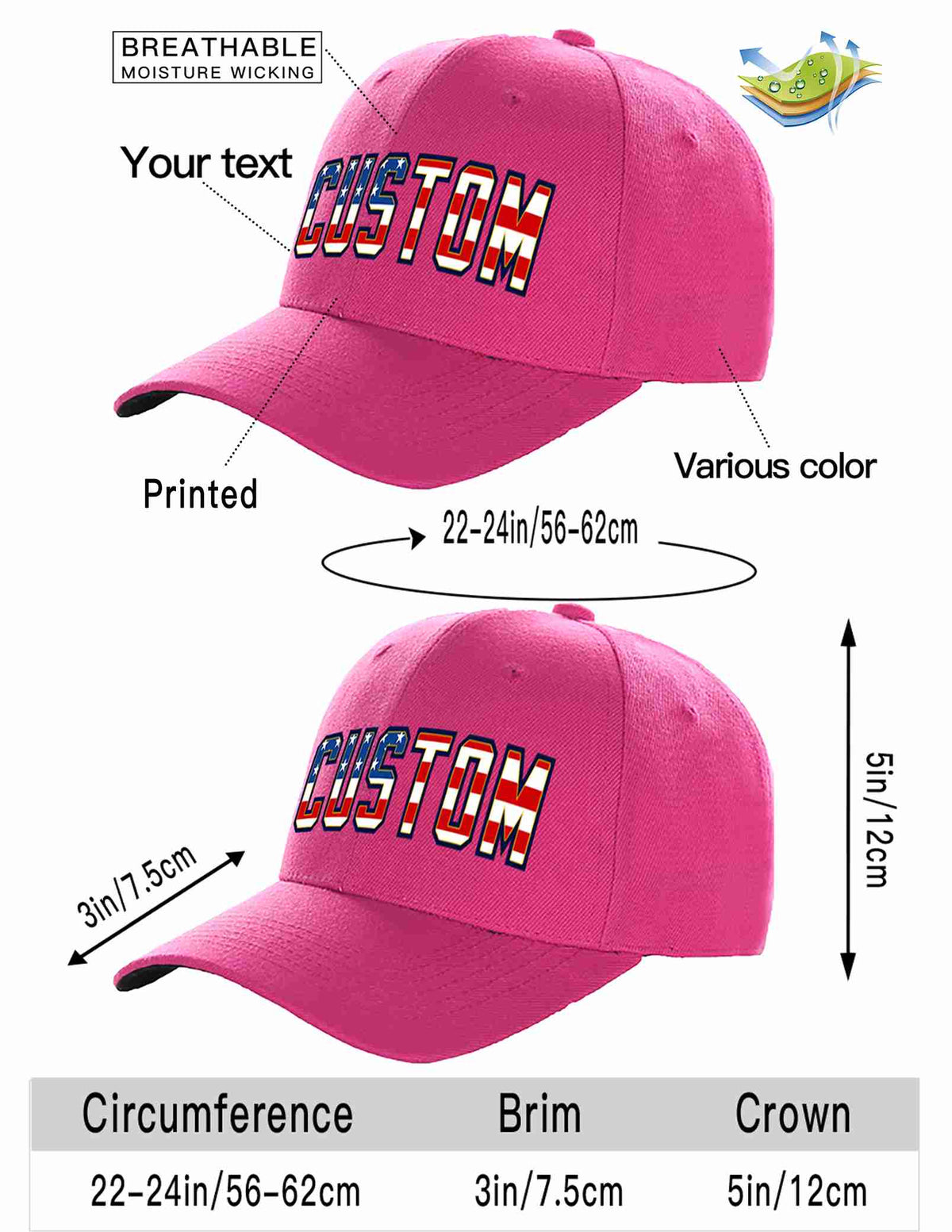 Custom Rose Red Vintage USA Flag-Gold Curved Eaves Sport Baseball Cap Design for Men/Women/Youth