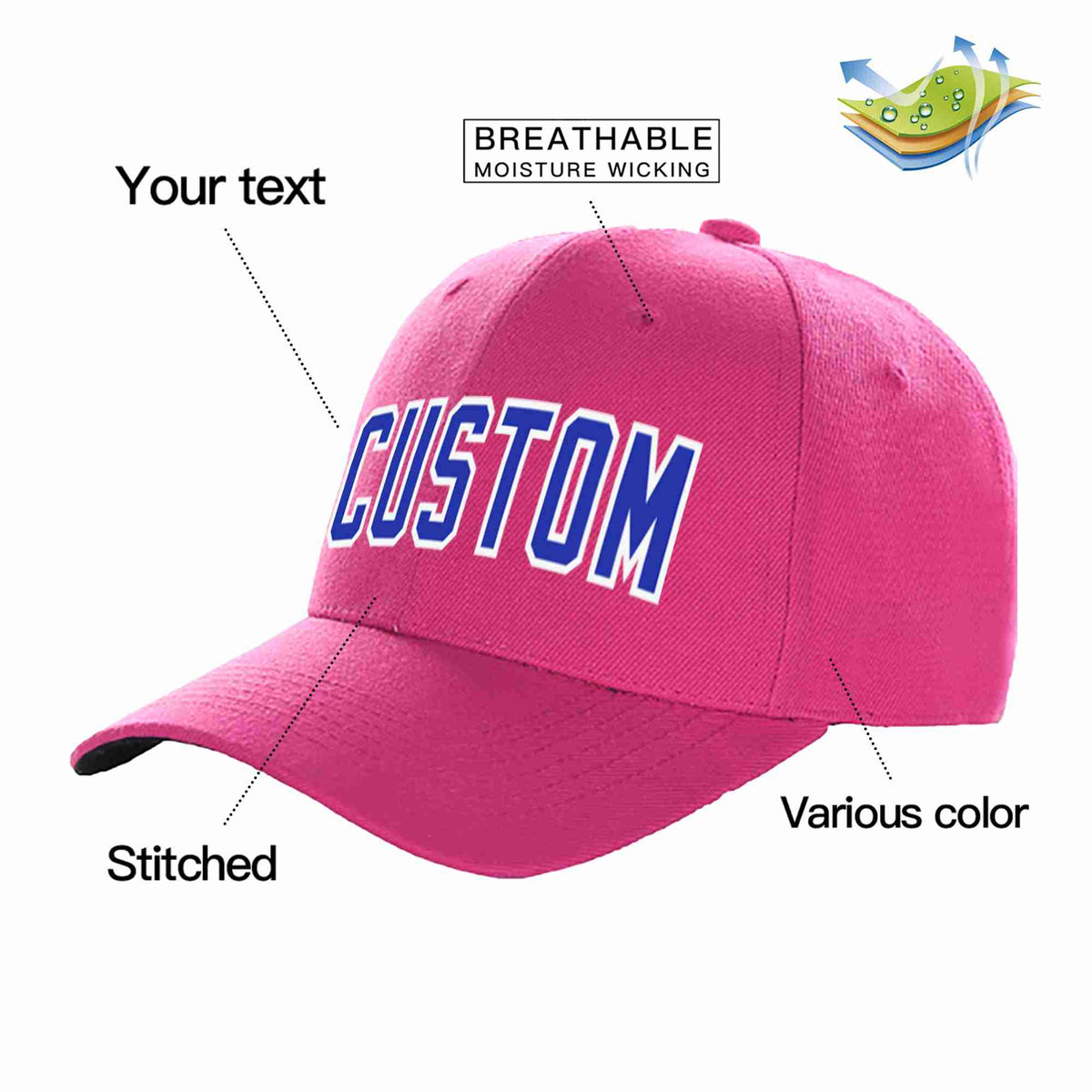Custom Rose Red Royal-White Curved Eaves Sport Baseball Cap Design for Men/Women/Youth