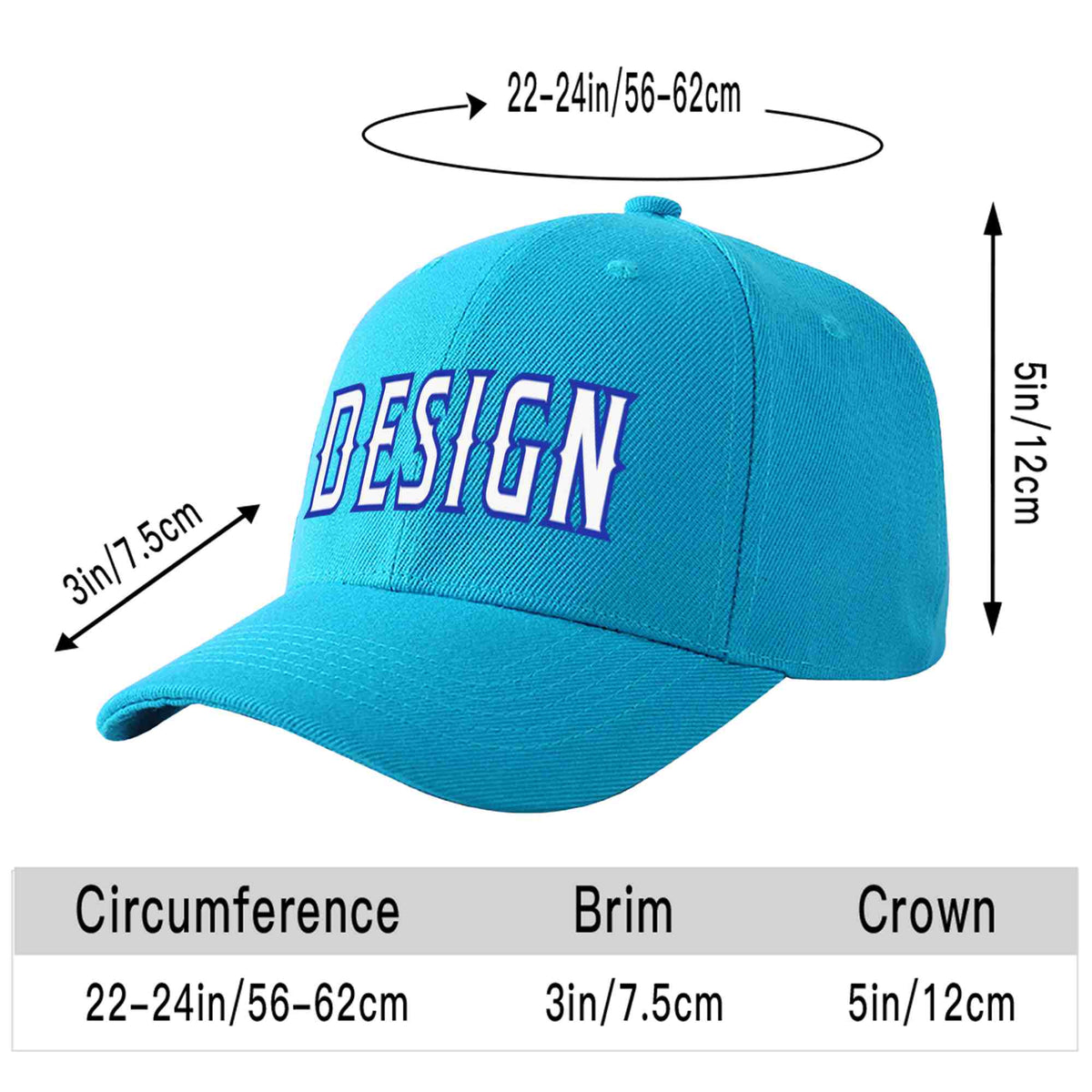 Custom Aqua White-Royal Curved Eaves Sport Design Baseball Cap