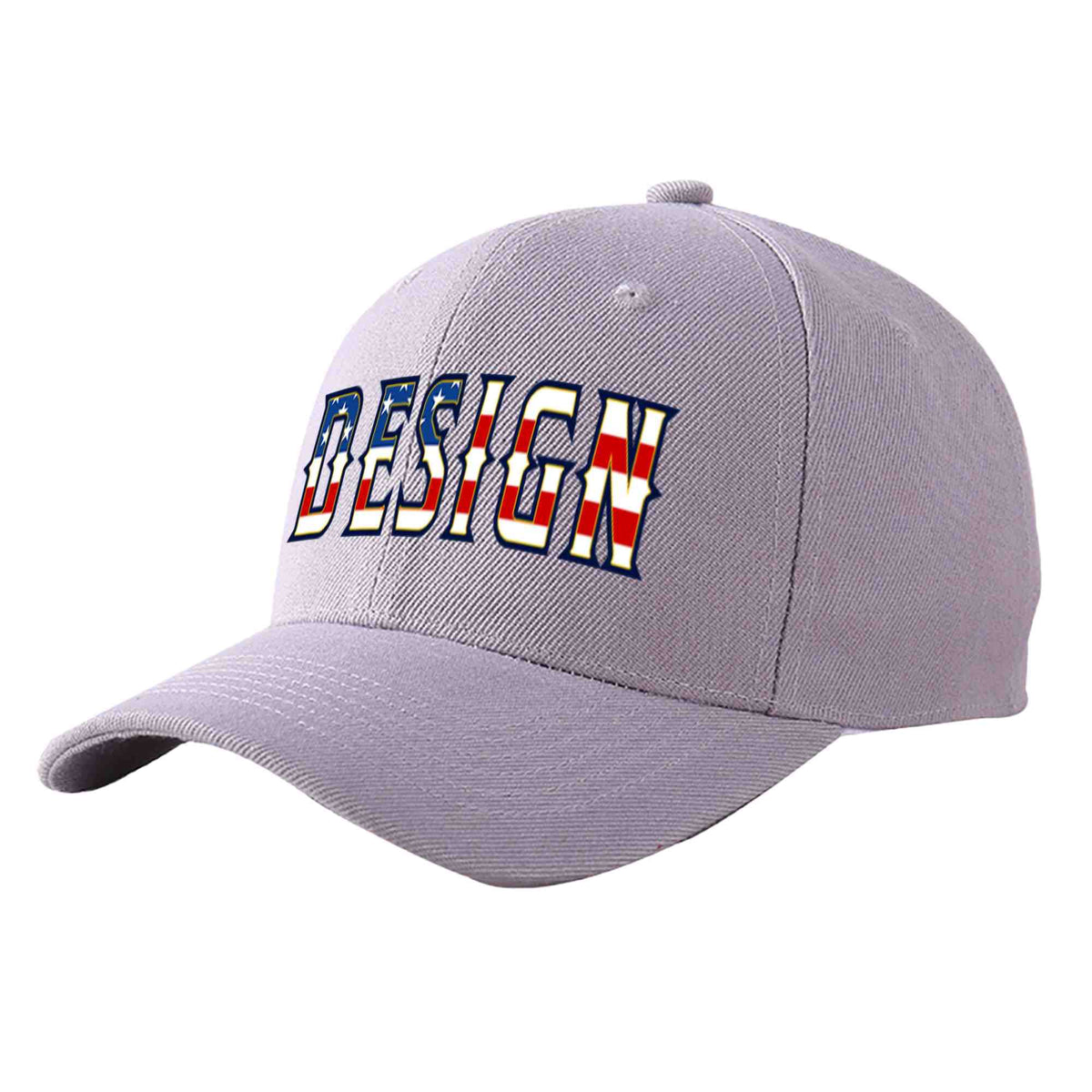 Custom Gray Vintage USA Flag-Gold Curved Eaves Sport Design Baseball Cap