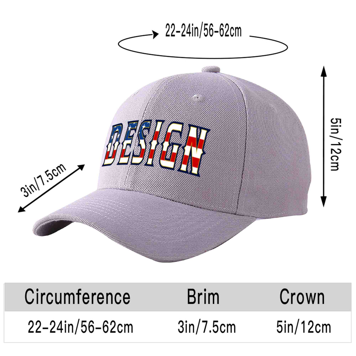 Custom Gray Vintage USA Flag-Gold Curved Eaves Sport Design Baseball Cap