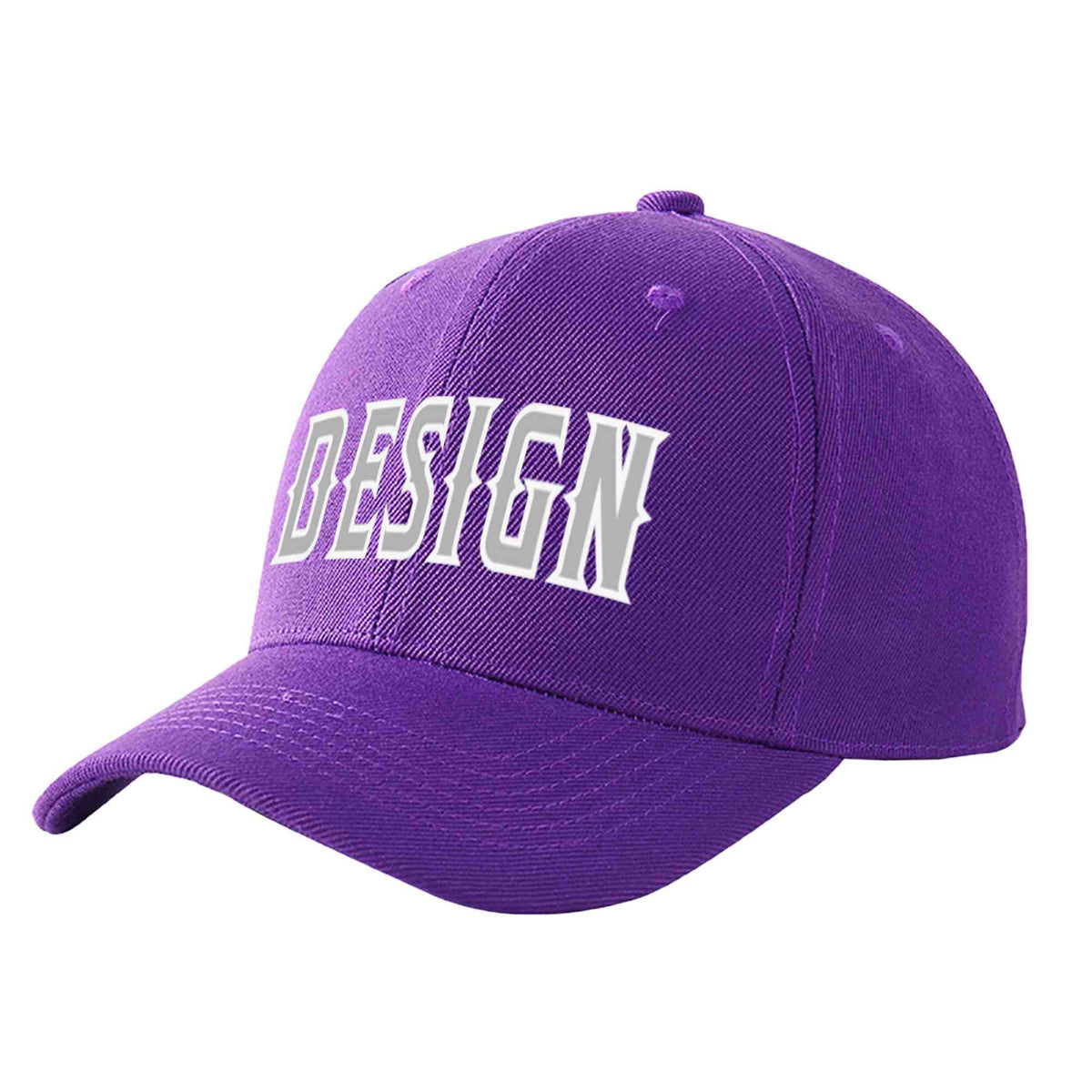 Custom Purple Gray-White Curved Eaves Sport Design Baseball Cap