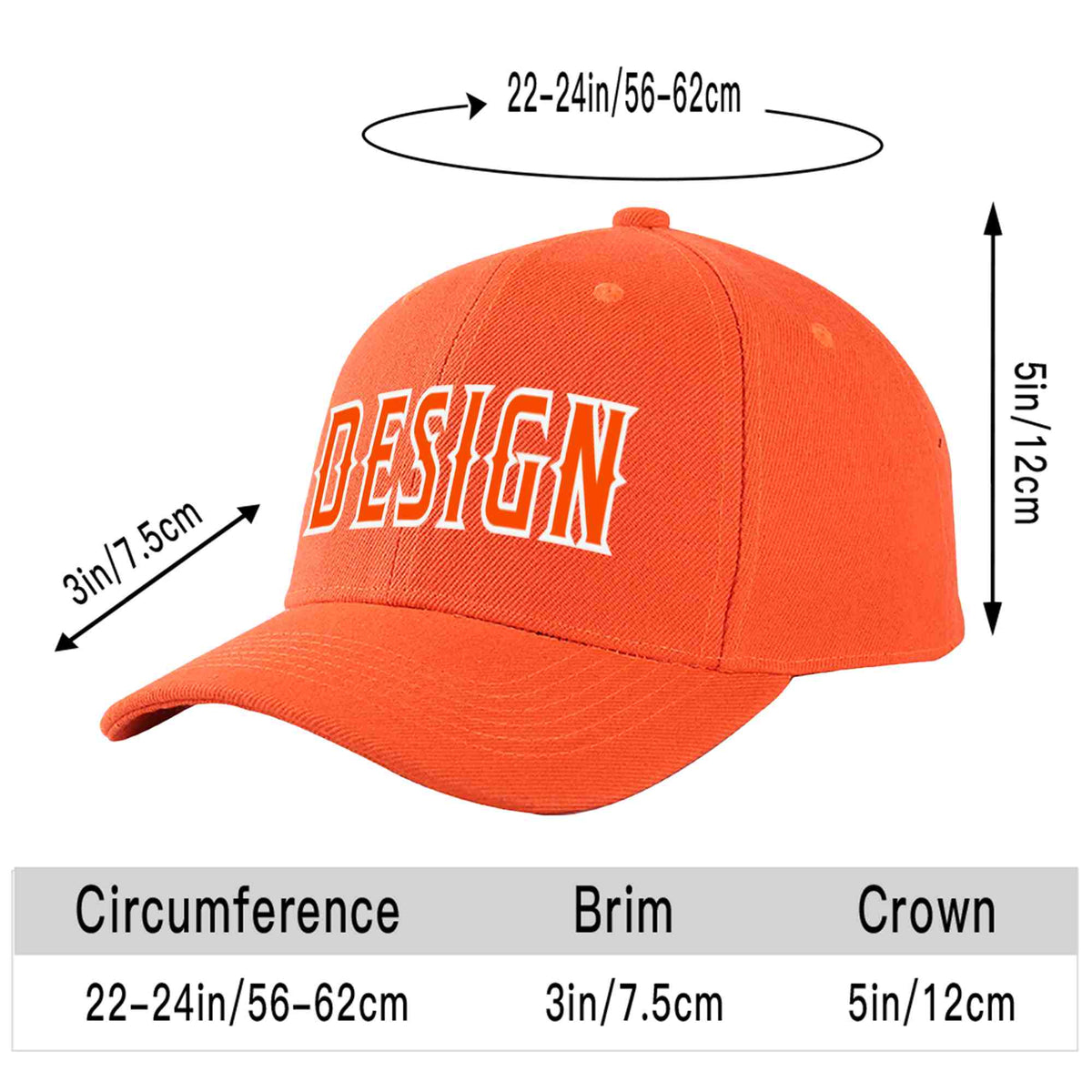Custom Tangerine Orange-White Curved Eaves Sport Design Baseball Cap
