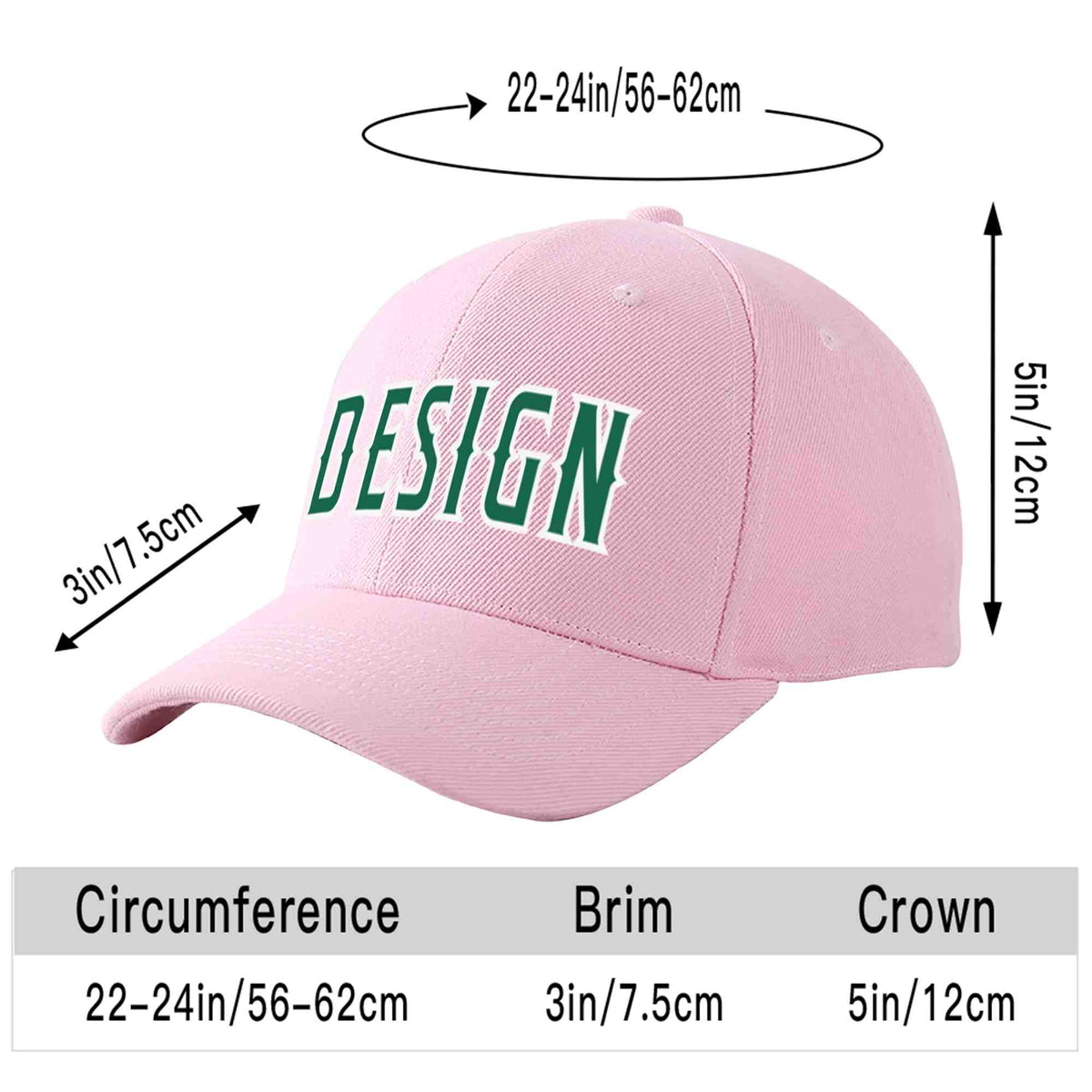 Custom Pink Kelly Green-White Curved Eaves Sport Design Baseball Cap