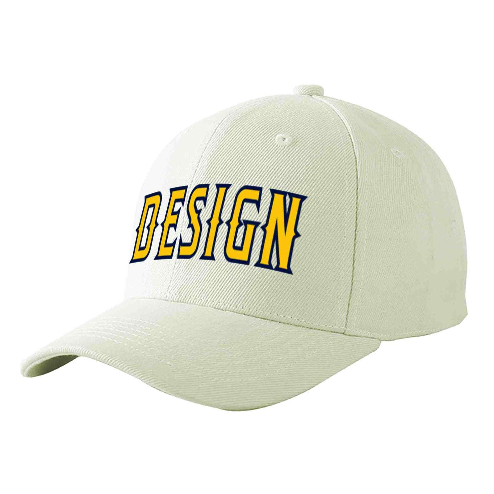 Custom Cream Gold-Navy Curved Eaves Sport Design Baseball Cap