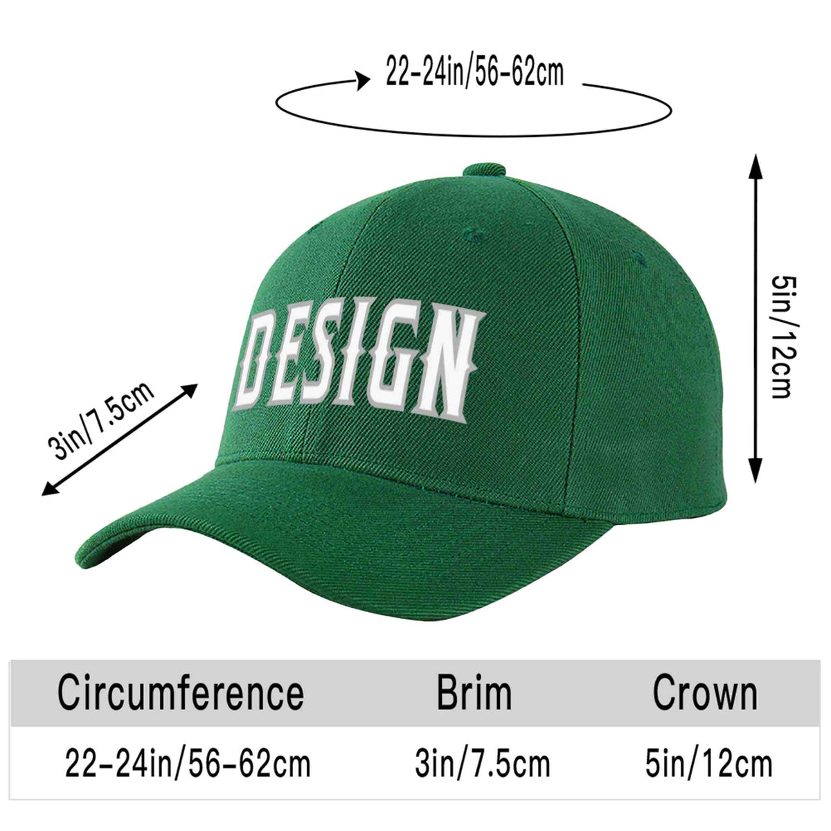 Custom Green White-Gray Curved Eaves Sport Design Baseball Cap
