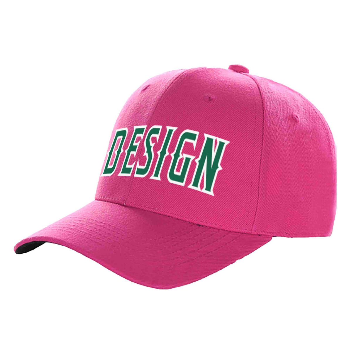 Custom Rose Red Kelly Green-White Curved Eaves Sport Design Baseball Cap